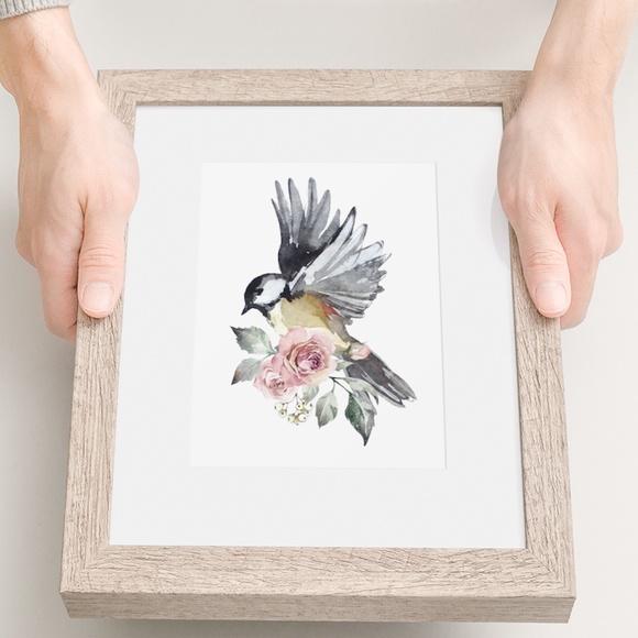 Chickadee Cute Bird Wall Art Print Poster Illustration Unframed - Picture 9 of 16